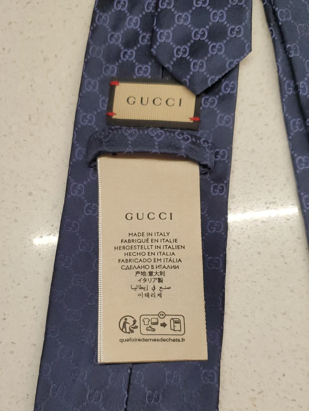 GUCCI Dark Navy Silk GG Jacquard Tie